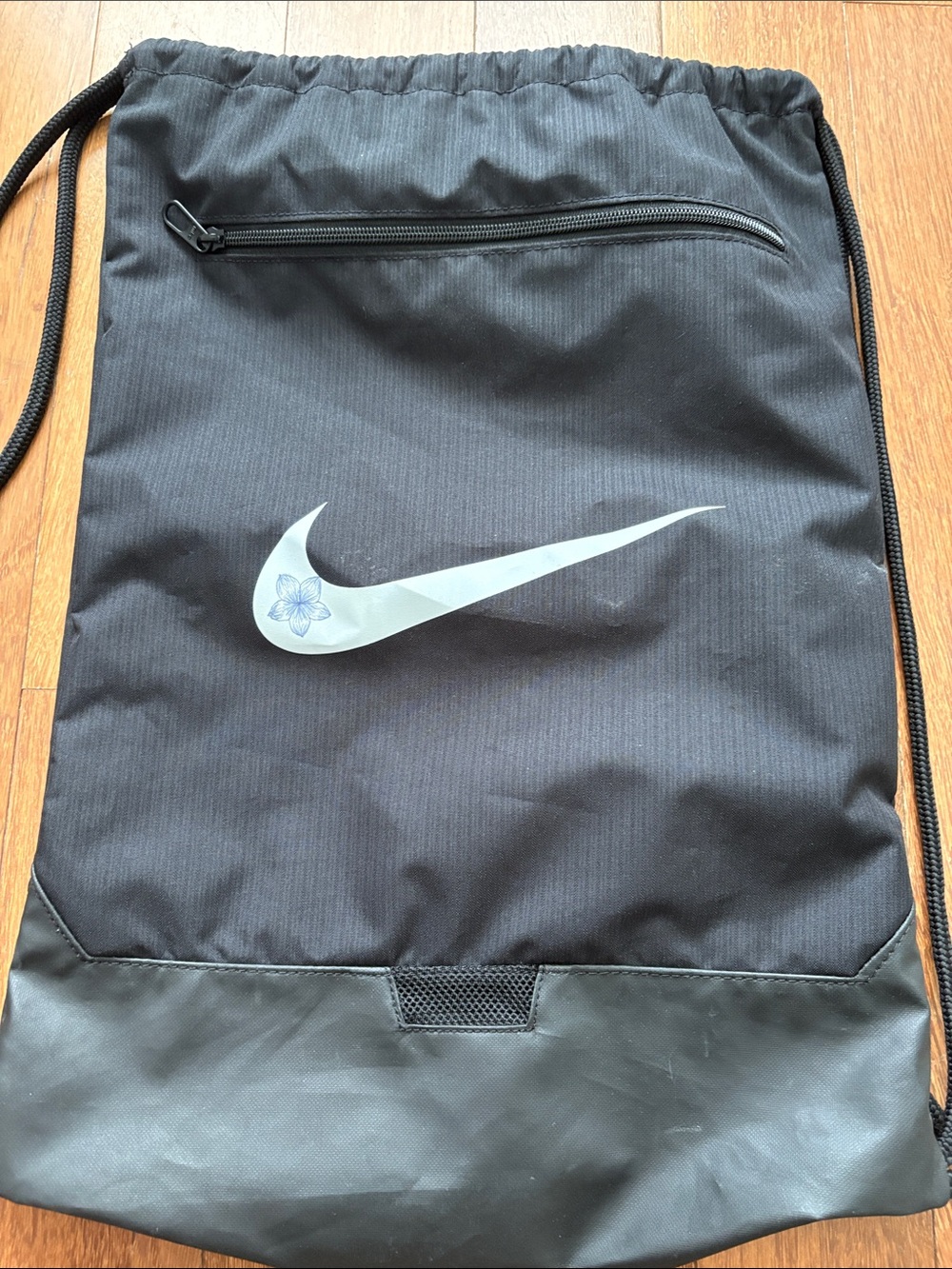 Nike Black Drawstring Backpack with White Swoosh